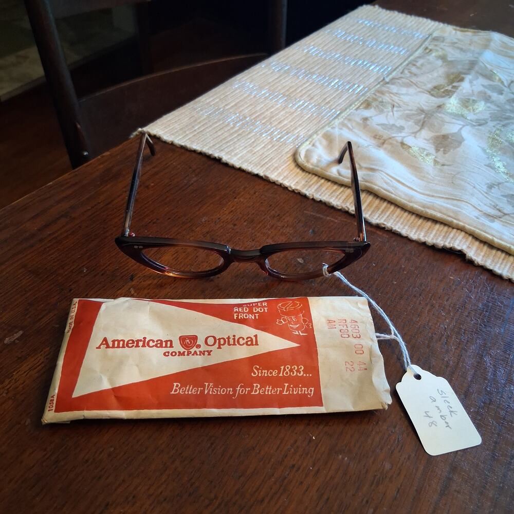 American Optical New old stock eye glasses amber sleek cat eye tortoise #2